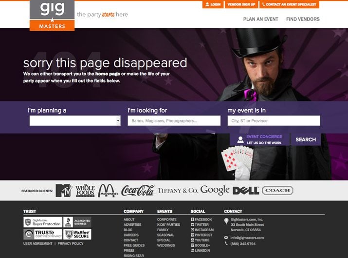 Gig Masters 404 page