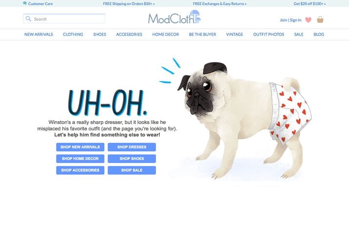 ModCloth 404 page